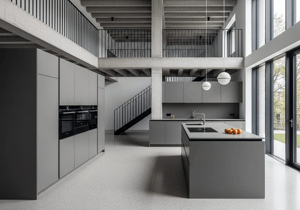 Hochwertige Loft-Stil Küche in Betonoptik und großzügiger Kücheninsel - Dassbach Küchen Köln